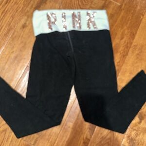 PINK Victoria's Secret Black and Light Blue Leggings